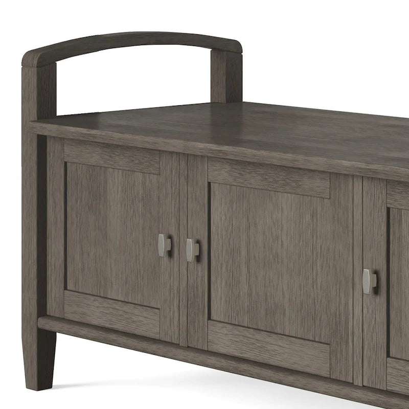 Banc de rangement d'entrée en bois massif de 112 cm de large avec siège relevable | Style Ferme