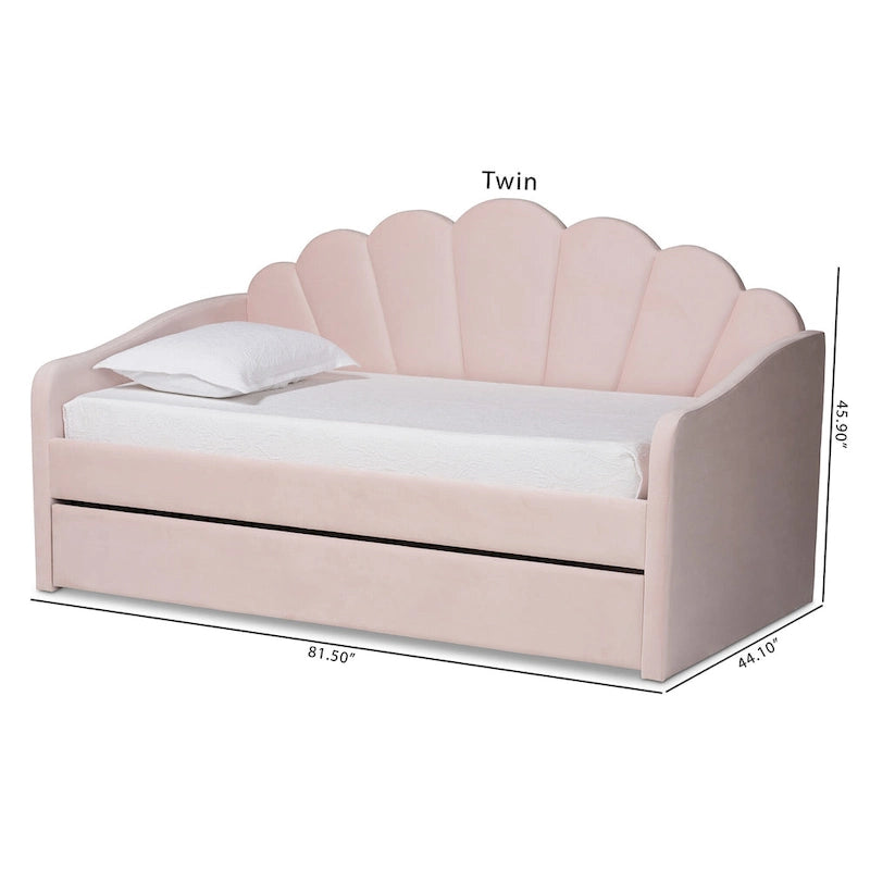 Lit de repos moderne en velours capitonné avec lit gigogne escamotable | Rose clair
