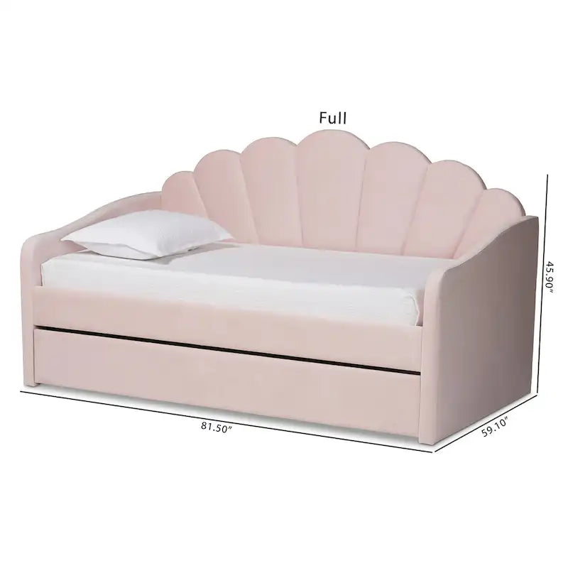 Lit de repos moderne en velours capitonné avec lit gigogne escamotable | Rose clair