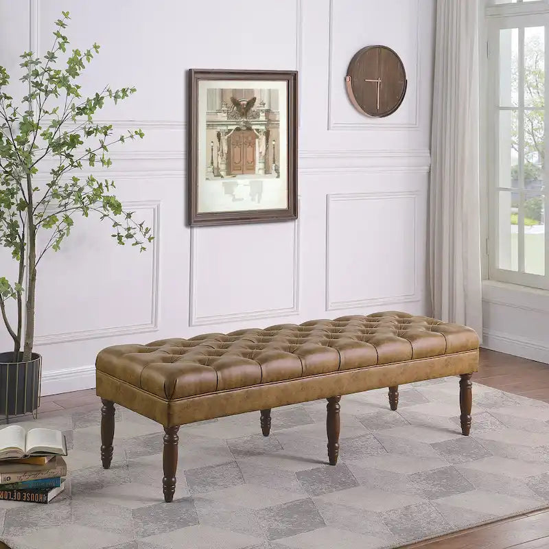Banc long classique capitonné | Rembourrage en similicuir | Entrée ou chambre à coucher