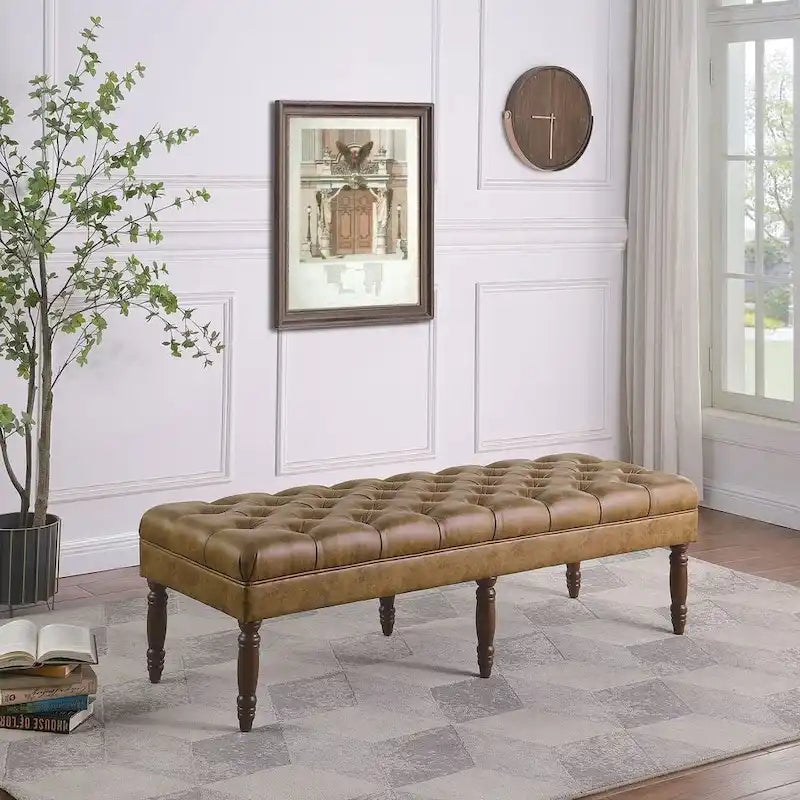 Banc long classique capitonné | Rembourrage en similicuir | Entrée ou chambre à coucher