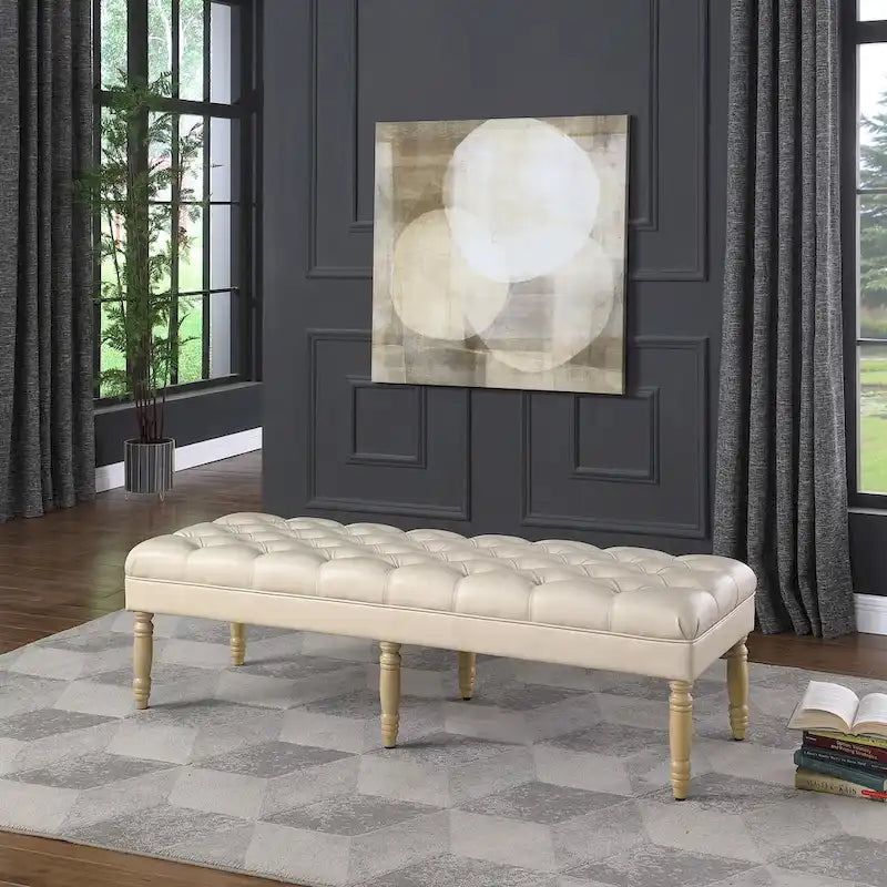 Banc long classique capitonné | Rembourrage en similicuir | Entrée ou chambre à coucher