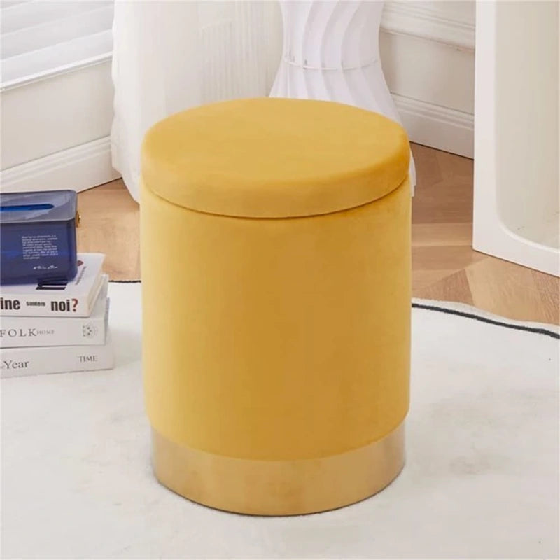 Pouffe de rangement en velours, tabouret repose-pieds multifonctionnel avec base en métal