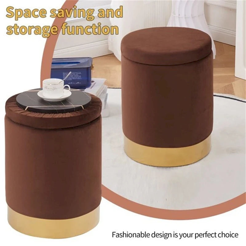 Pouffe de rangement en velours, tabouret repose-pieds multifonctionnel avec base en métal
