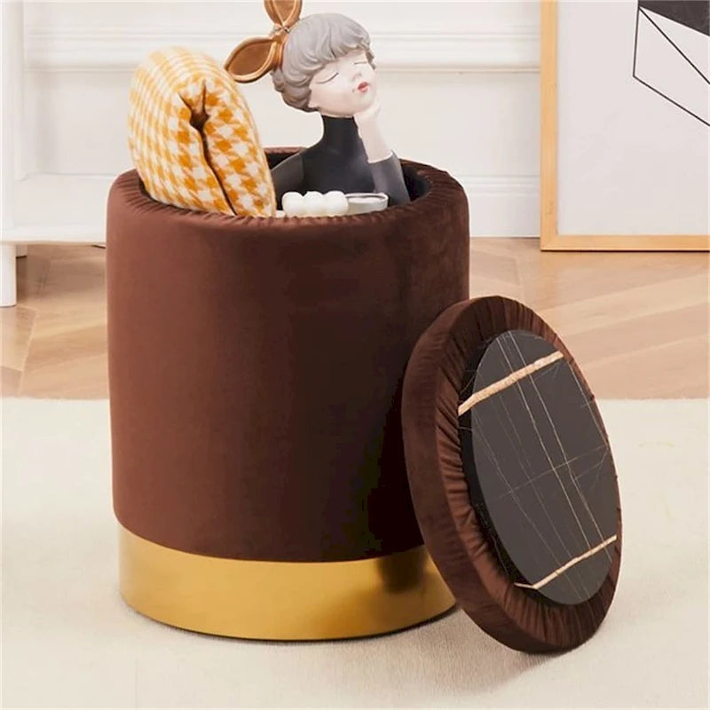 Pouffe de rangement en velours, tabouret repose-pieds multifonctionnel avec base en métal