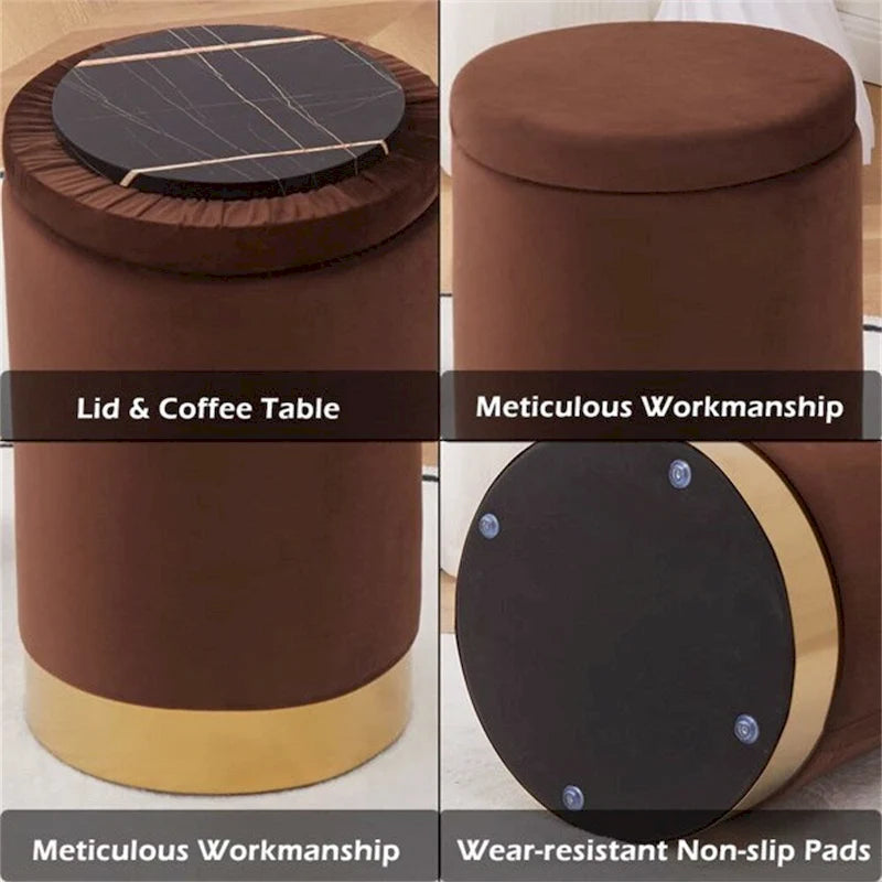 Pouffe de rangement en velours, tabouret repose-pieds multifonctionnel avec base en métal