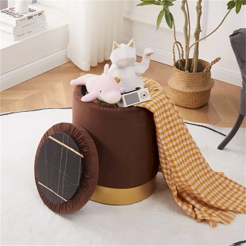 Pouffe de rangement en velours, tabouret repose-pieds multifonctionnel avec base en métal