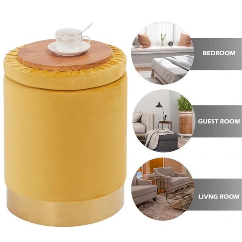 Pouffe de rangement en velours, tabouret repose-pieds multifonctionnel avec base en métal