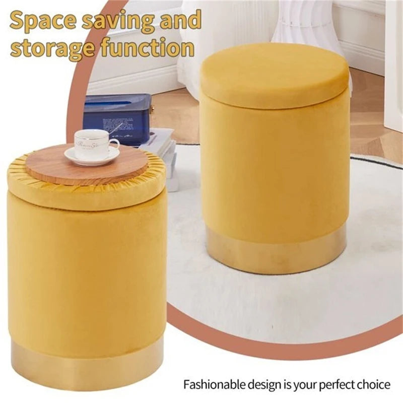 Pouffe de rangement en velours, tabouret repose-pieds multifonctionnel avec base en métal