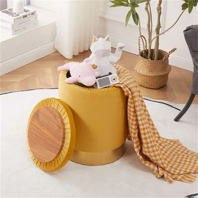Pouffe de rangement en velours, tabouret repose-pieds multifonctionnel avec base en métal