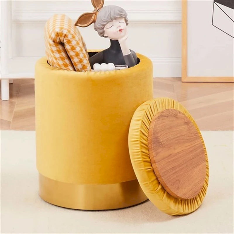 Pouffe de rangement en velours, tabouret repose-pieds multifonctionnel avec base en métal