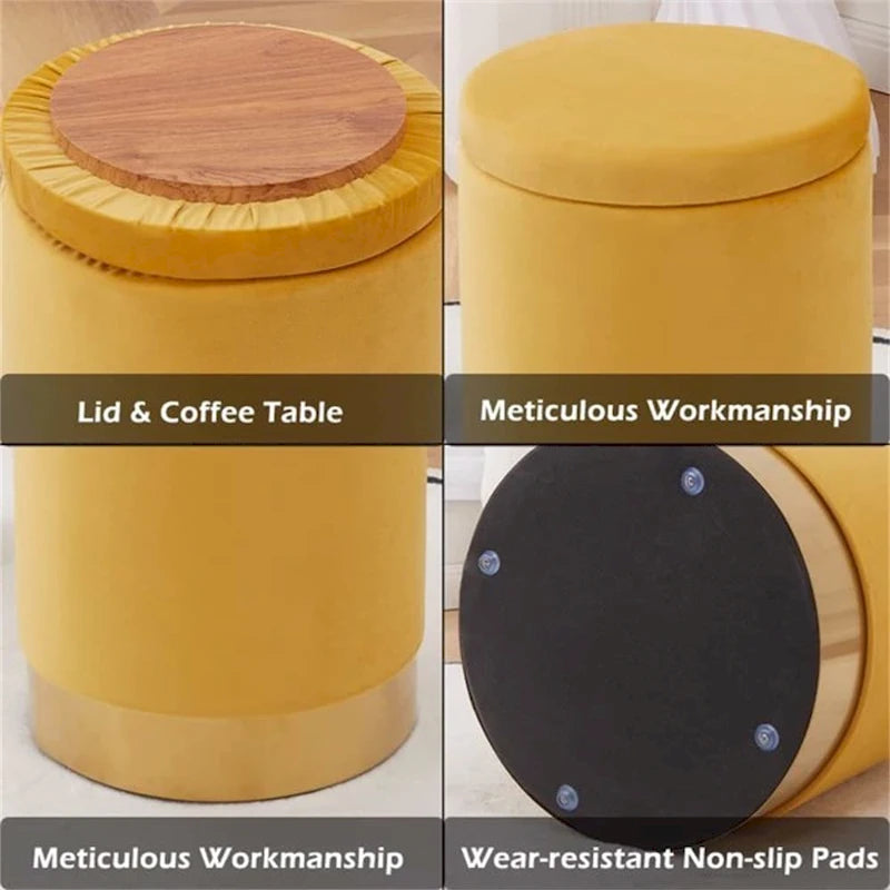 Pouffe de rangement en velours, tabouret repose-pieds multifonctionnel avec base en métal