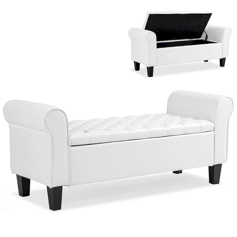 Banc Ottoman de Rangement en Cuir Capitonné avec Accoudoirs | Entrée ou Chambre à Coucher