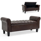 Banc Ottoman de Rangement en Cuir Capitonné avec Accoudoirs | Entrée ou Chambre à Coucher