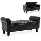 Banc Ottoman de Rangement en Cuir Capitonné avec Accoudoirs | Entrée ou Chambre à Coucher