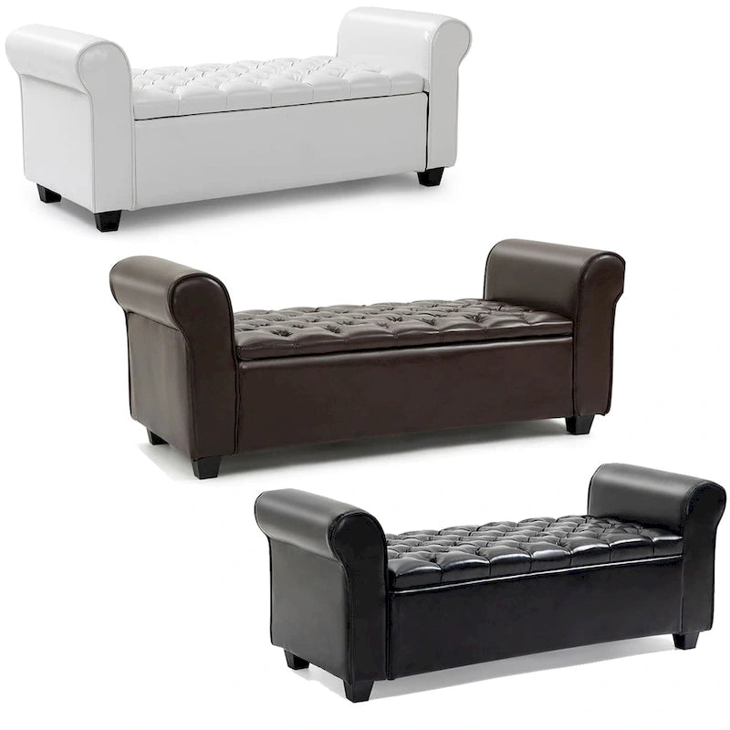 AVAWING Storage Ottoman Bench Leather Upholstered Ottoman with Arm