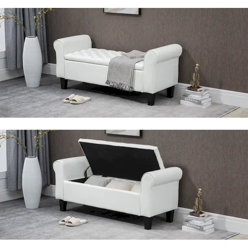 Banc Ottoman de Rangement en Cuir Capitonné avec Accoudoirs | Entrée ou Chambre à Coucher