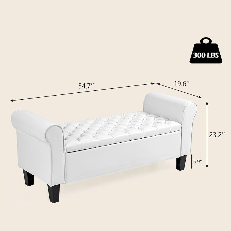 Banc Ottoman de Rangement en Cuir Capitonné avec Accoudoirs | Entrée ou Chambre à Coucher