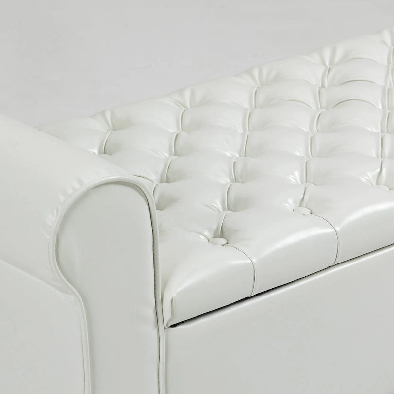 Banc Ottoman de Rangement en Cuir Capitonné avec Accoudoirs | Entrée ou Chambre à Coucher