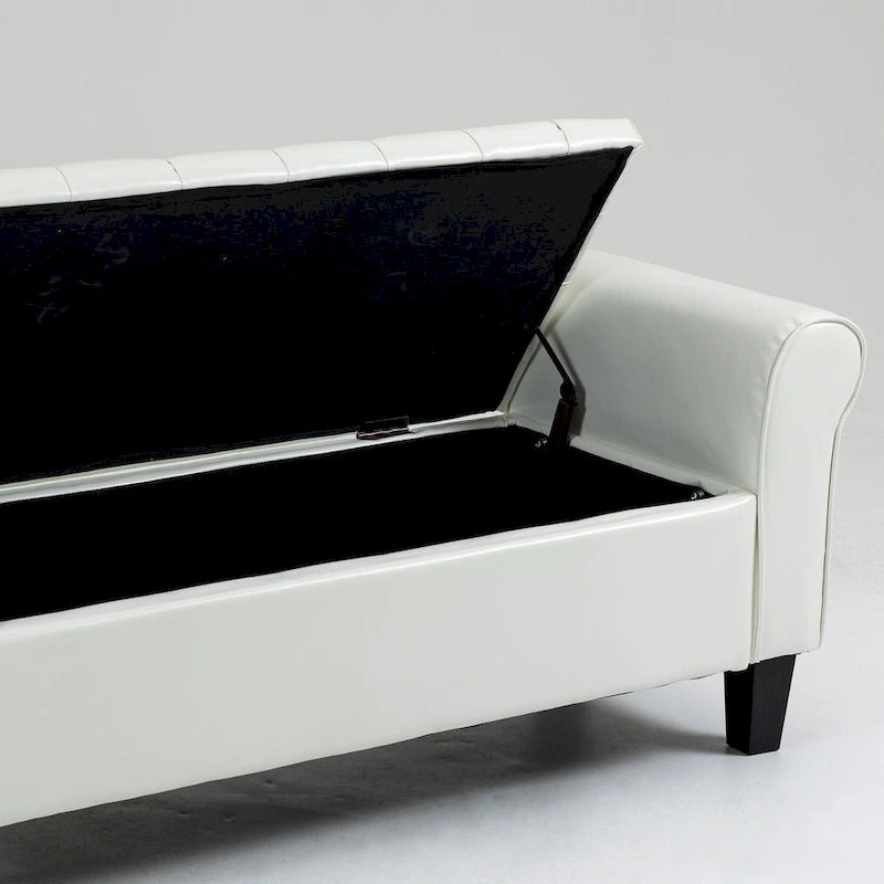 Banc Ottoman de Rangement en Cuir Capitonné avec Accoudoirs | Entrée ou Chambre à Coucher