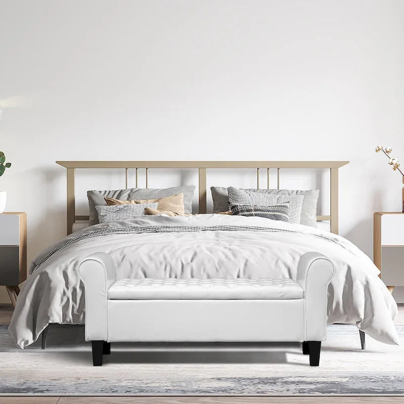 Banc Ottoman de Rangement en Cuir Capitonné avec Accoudoirs | Entrée ou Chambre à Coucher