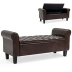 Banc Ottoman de Rangement en Cuir Capitonné avec Accoudoirs | Entrée ou Chambre à Coucher