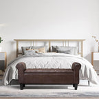 Banc Ottoman de Rangement en Cuir Capitonné avec Accoudoirs | Entrée ou Chambre à Coucher