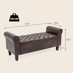 Banc Ottoman de Rangement en Cuir Capitonné avec Accoudoirs | Entrée ou Chambre à Coucher