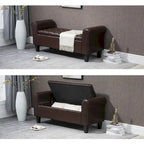 Banc Ottoman de Rangement en Cuir Capitonné avec Accoudoirs | Entrée ou Chambre à Coucher