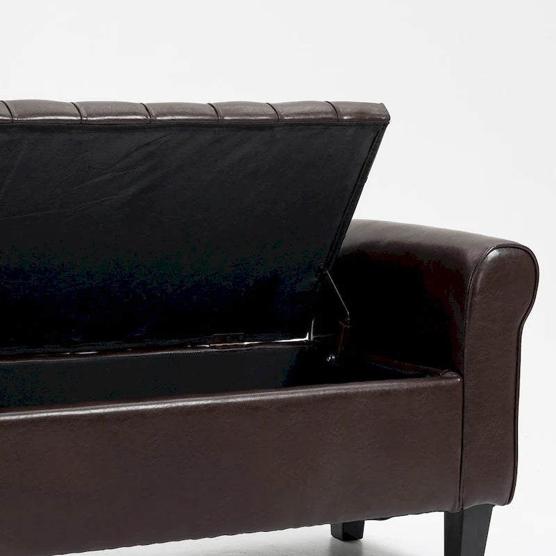 Banc Ottoman de Rangement en Cuir Capitonné avec Accoudoirs | Entrée ou Chambre à Coucher
