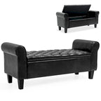 Banc Ottoman de Rangement en Cuir Capitonné avec Accoudoirs | Entrée ou Chambre à Coucher