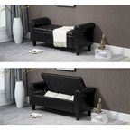 Banc Ottoman de Rangement en Cuir Capitonné avec Accoudoirs | Entrée ou Chambre à Coucher