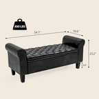 Banc Ottoman de Rangement en Cuir Capitonné avec Accoudoirs | Entrée ou Chambre à Coucher