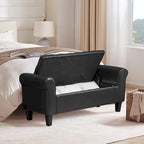 Banc Ottoman de Rangement en Cuir Capitonné avec Accoudoirs | Entrée ou Chambre à Coucher