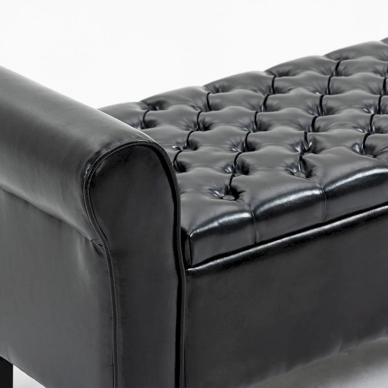 Banc Ottoman de Rangement en Cuir Capitonné avec Accoudoirs | Entrée ou Chambre à Coucher