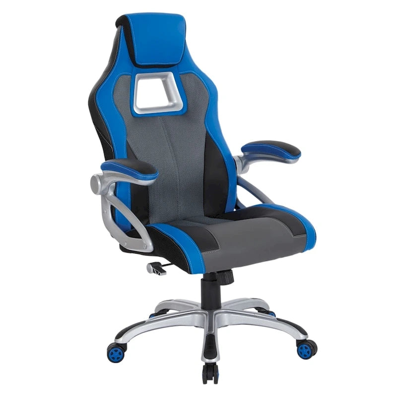 Chaise de jeu style course en cuir reconstitué et maille | Chaise de bureau ergonomique