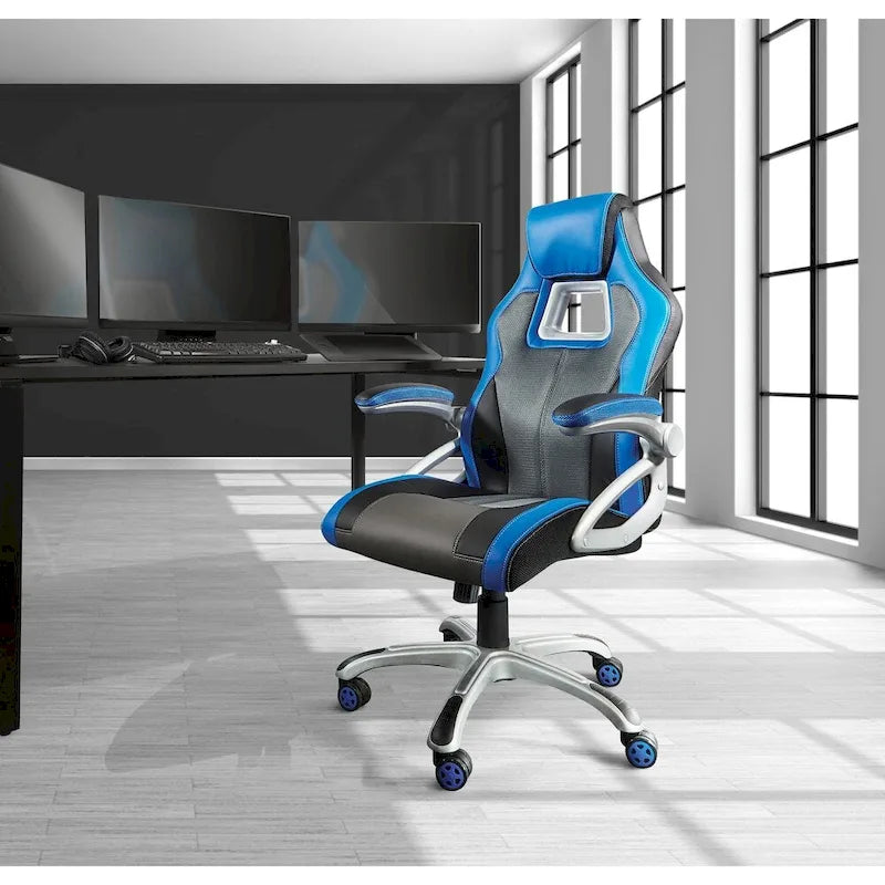 Chaise de jeu style course en cuir reconstitué et maille | Chaise de bureau ergonomique