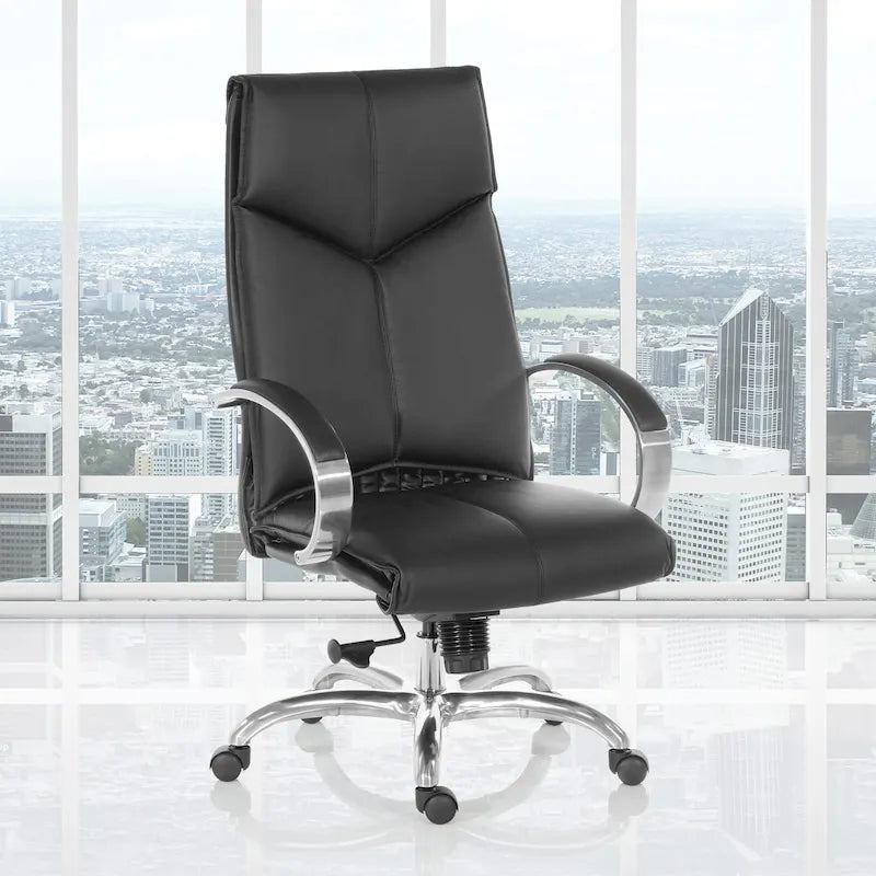 Fauteuil de direction de luxe en cuir noir à dossier haut