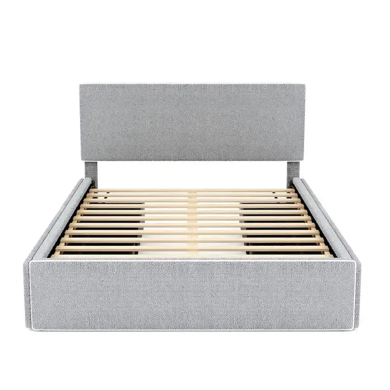 Lit plateforme tapissé pleine grandeur avec 4 tiroirs de rangement | Chambre moderne