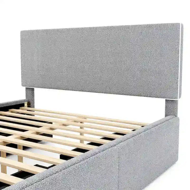 Lit plateforme tapissé pleine grandeur avec 4 tiroirs de rangement | Chambre moderne