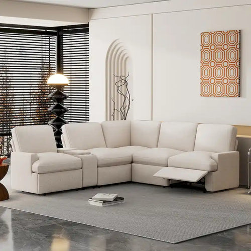 104 Power Recliner Corner Sofa Home Theater Reclining Sofa Sectional Couches with Storage Box, Cup Holders, USB Ports and Powe