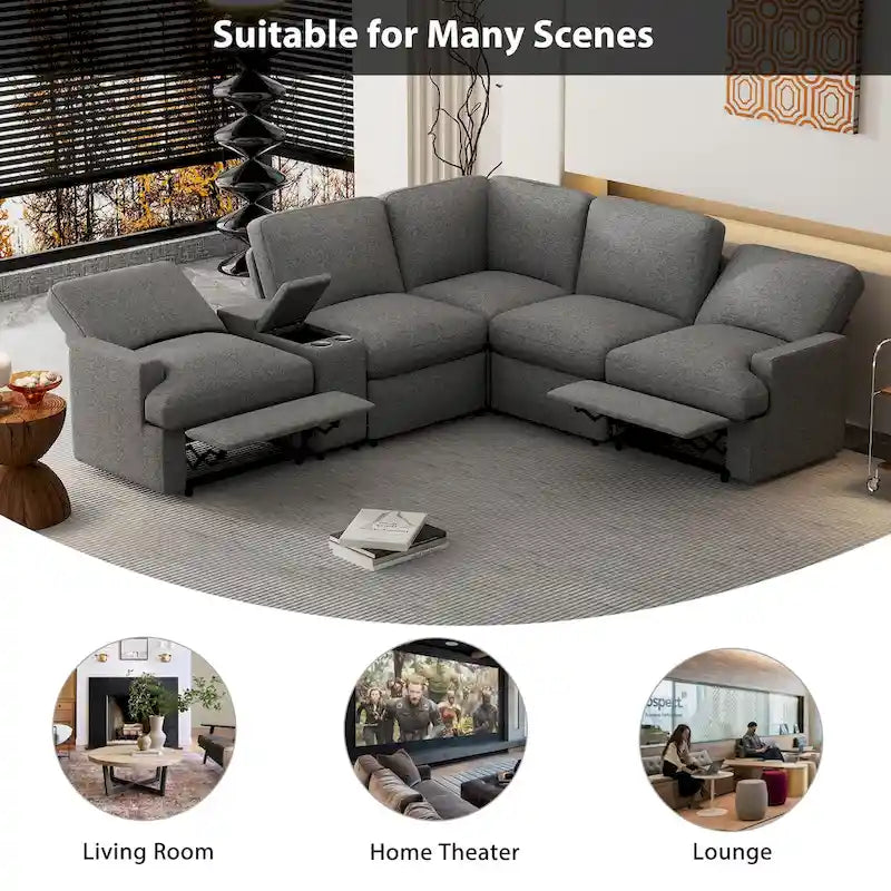 Canapé d'angle inclinable électrique 104 places Canapé de salon de cinéma maison sectionnel avec boîte de rangement, porte-gobelets, ports USB et Powe