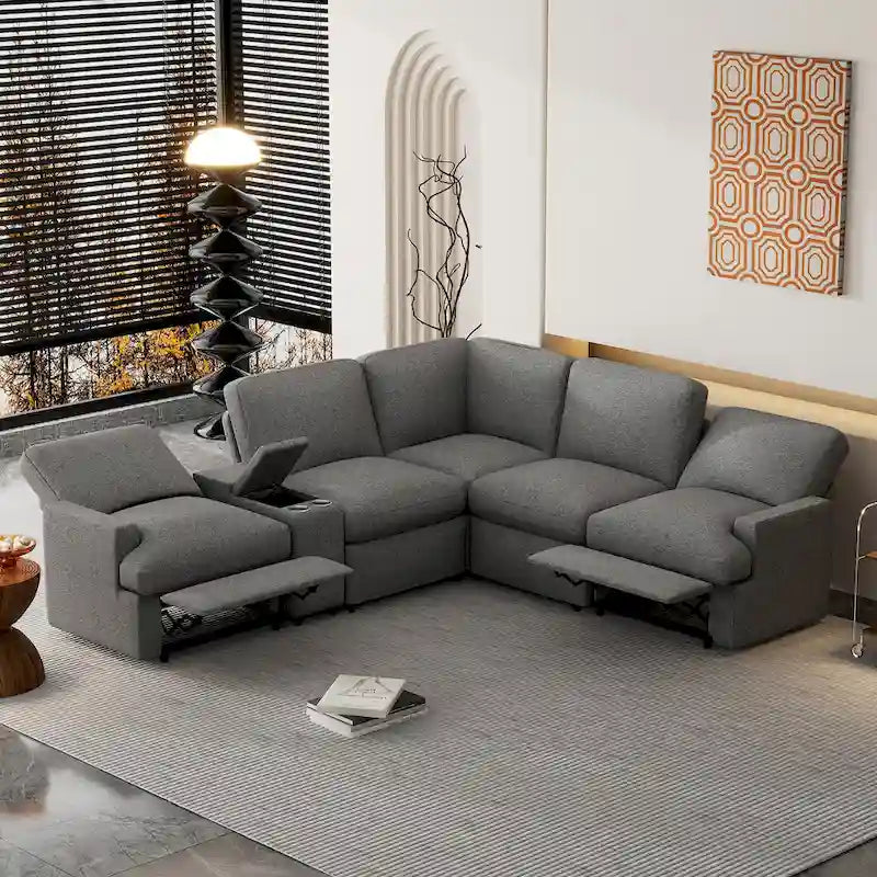 Canapé d'angle inclinable électrique 104 places Canapé de salon de cinéma maison sectionnel avec boîte de rangement, porte-gobelets, ports USB et Powe
