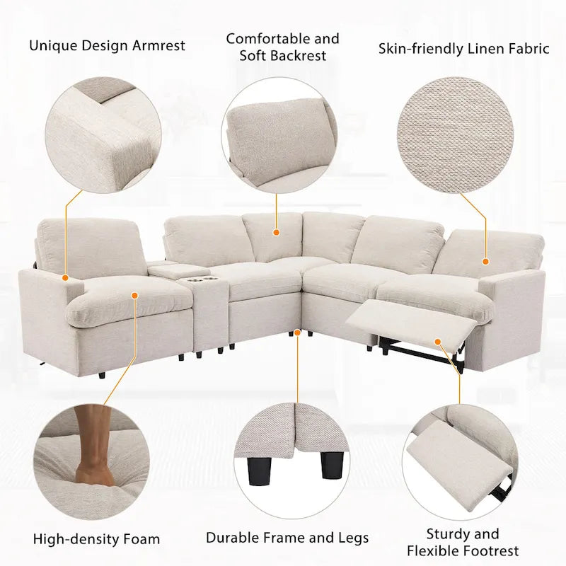 Canapé d'angle inclinable électrique 104 places Canapé de salon de cinéma maison sectionnel avec boîte de rangement, porte-gobelets, ports USB et Powe