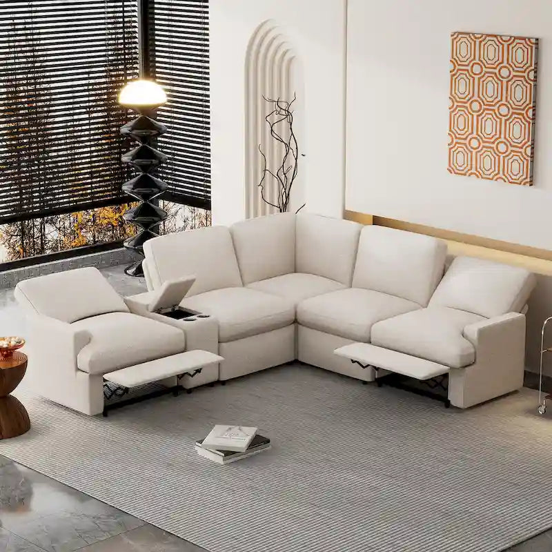 Canapé d'angle inclinable électrique 104 places Canapé de salon de cinéma maison sectionnel avec boîte de rangement, porte-gobelets, ports USB et Powe