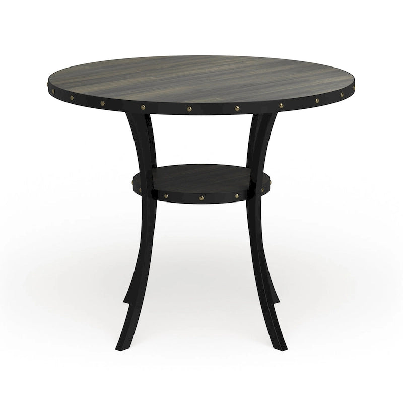 Table de salle à manger à hauteur de comptoir Espresso Wood avec clous décoratifs | Table de cuisine à hauteur de bar
