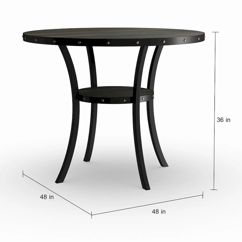 Table de salle à manger à hauteur de comptoir Espresso Wood avec clous décoratifs | Table de cuisine à hauteur de bar