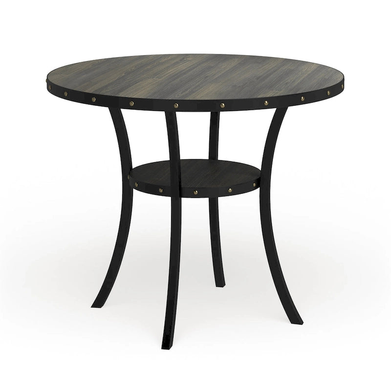 Table de salle à manger à hauteur de comptoir Espresso Wood avec clous décoratifs | Table de cuisine à hauteur de bar