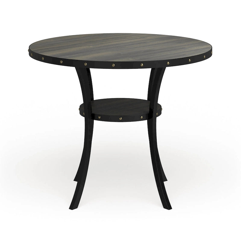 Table de salle à manger à hauteur de comptoir Espresso Wood avec clous décoratifs | Table de cuisine à hauteur de bar