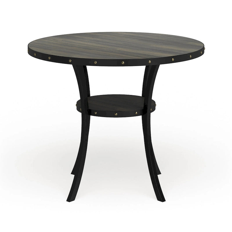 Table de salle à manger à hauteur de comptoir Espresso Wood avec clous décoratifs | Table de cuisine à hauteur de bar